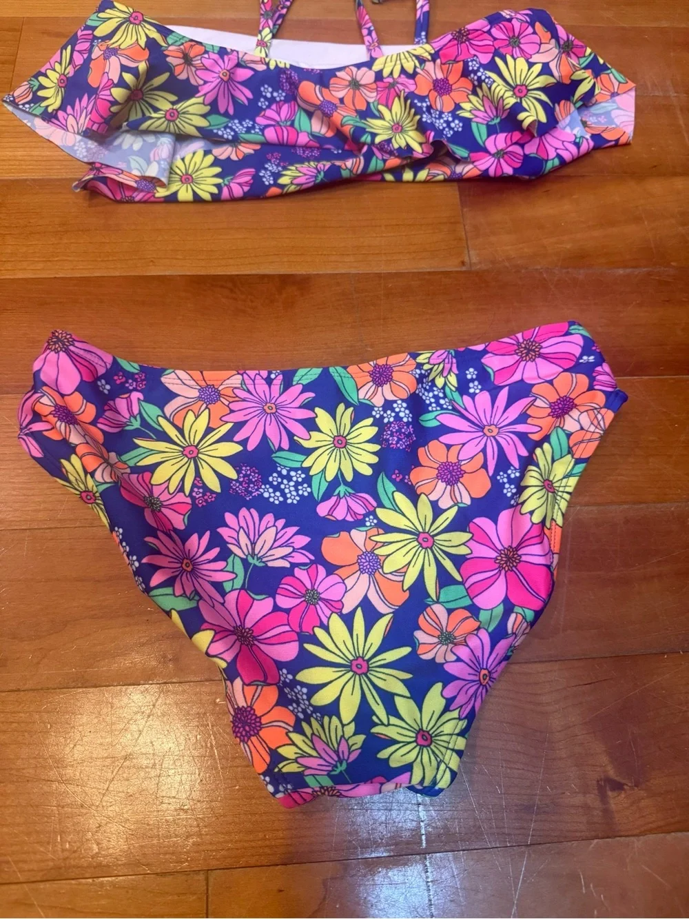 Cat & Jack Purple Floral Ruffle Two-Piece Bikini, size 10-12
